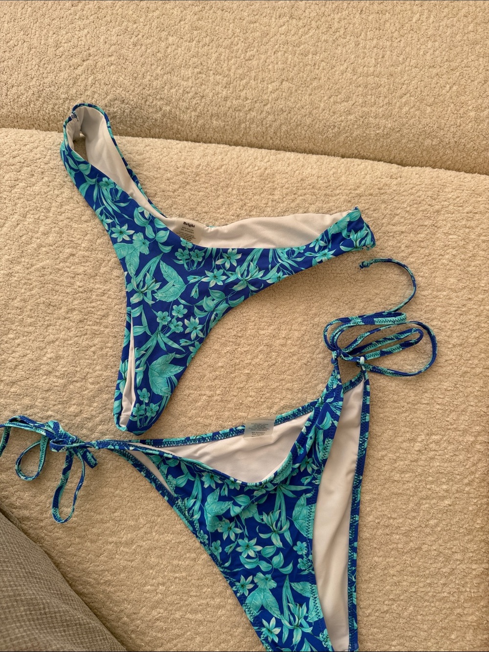 TWO Blue Floral Tie-Side Bikini Bottoms with Tropical Print